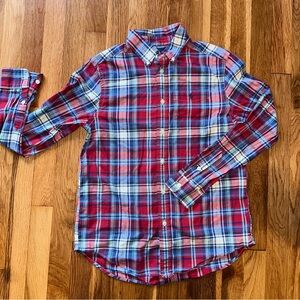 Ralph Lauren Boys L 14/16 Red Blue Plaid Button Down Shirt  Pony Logo Cotton